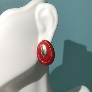 Vintage Red Enamel with Golden Tone Stud Earrings